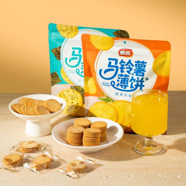 顺旺马铃薯薄饼原味岩烧海苔味薄脆饼干袋装休闲零食袋装整箱批发