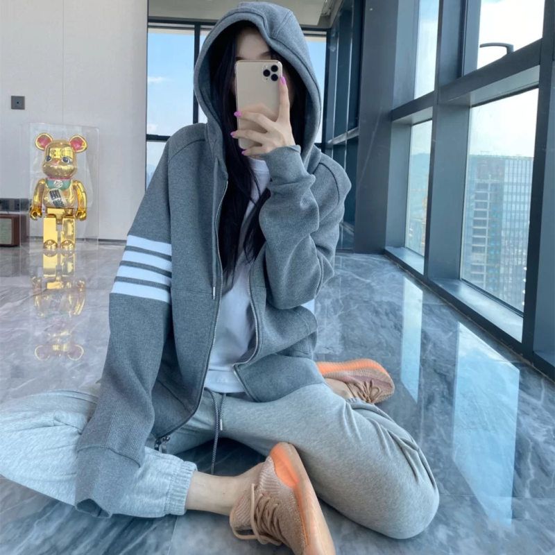 高版tb卫衣男女情侣华夫格四杠运动帽衫开衫TB外套潮连帽衫大码装