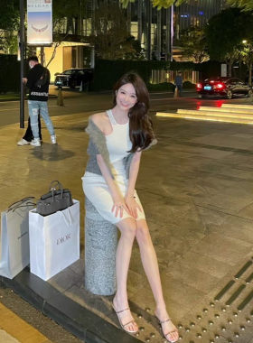 花珊珊女神同款气质白色无袖 美肩不规则修身显瘦 连衣裙打底短裙