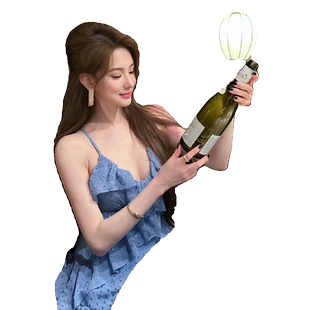 网红女神花珊珊同款 海蓝色立体波点荷叶边显瘦贵气名媛风连衣裙