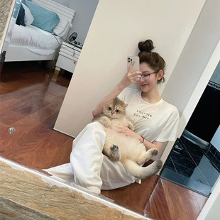 网红女神花三三同款 白色灰色束脚休闲显瘦舒适棉质束腿运动裤