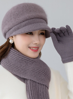 毛线鸭舌帽逛街优雅女士冬季帽子