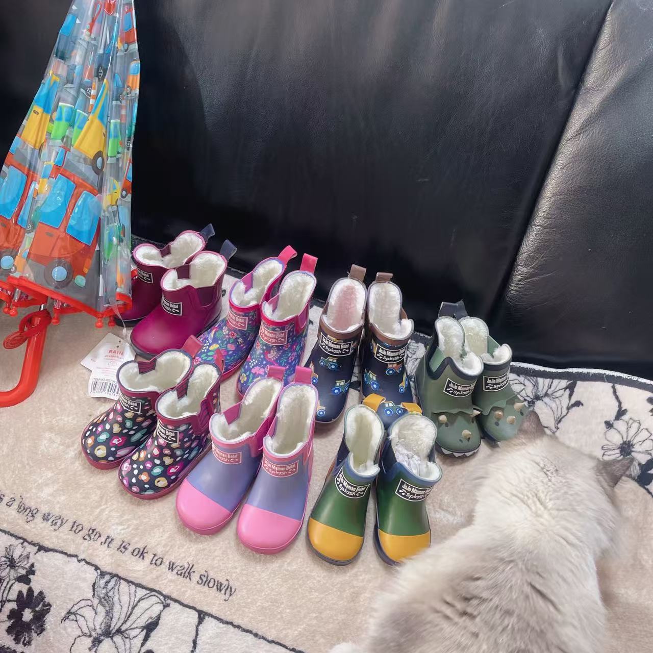 瑕疵款 冬儿童加绒保暖雨鞋卡通可爱宝宝雨靴雪地靴短筒轻便婴儿