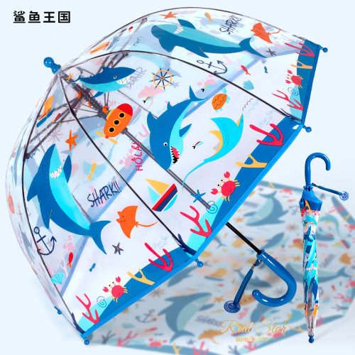 RST新品男宝2-7岁鲨鱼恐龙可爱造型满印透明雨天小伞儿童雨伞轻便