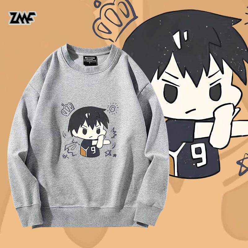 排球少年动漫周边冬季圆领卫衣Q版影山飞雄联名加绒上衣服男女