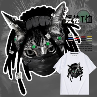 潮酷嘻哈恶搞脏辫小猫摇滚周边短袖T恤衫卡通半袖夏纯棉男女衣服