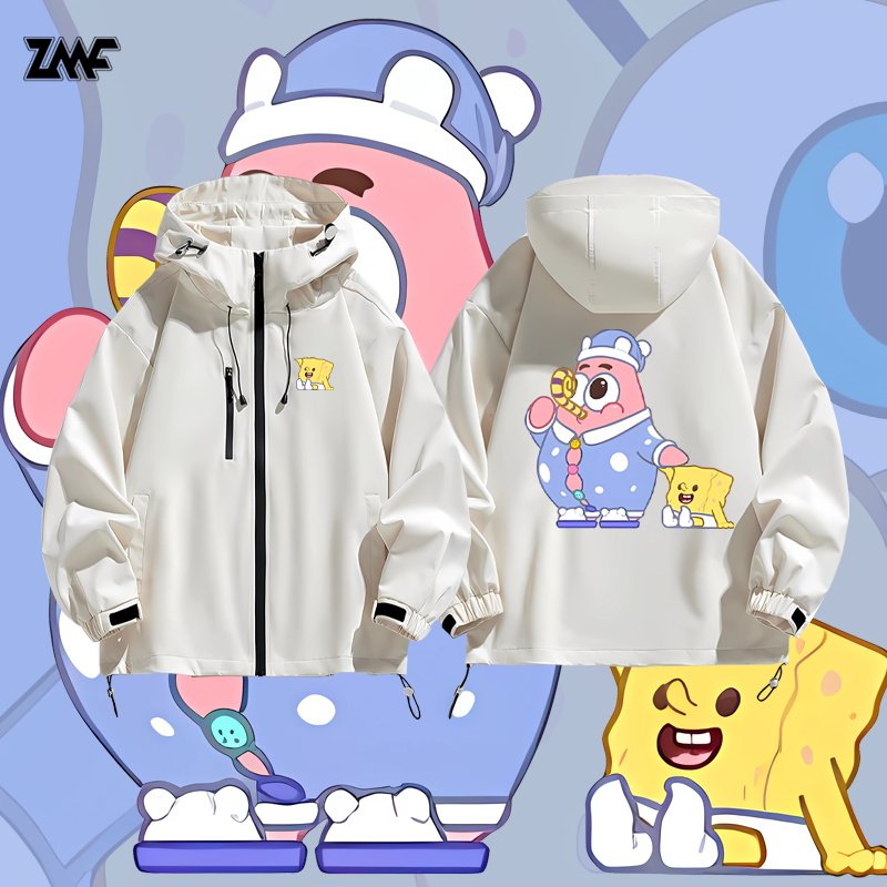 泡泡玛特联名海绵宝宝派大星睡衣派对连帽外套男女冲锋衣夹克春秋