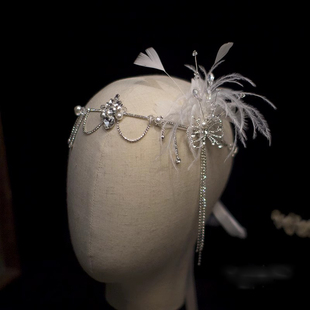 盖茨比水晶流苏羽毛发箍发饰头饰韩式简约头饰新娘结婚纱礼服配饰