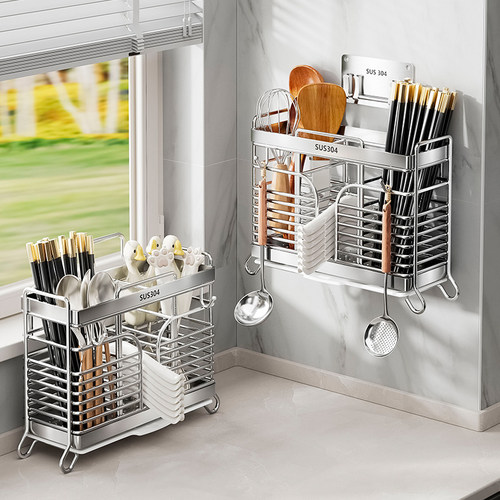 筷子筒304不锈钢勺筷壁挂沥水架