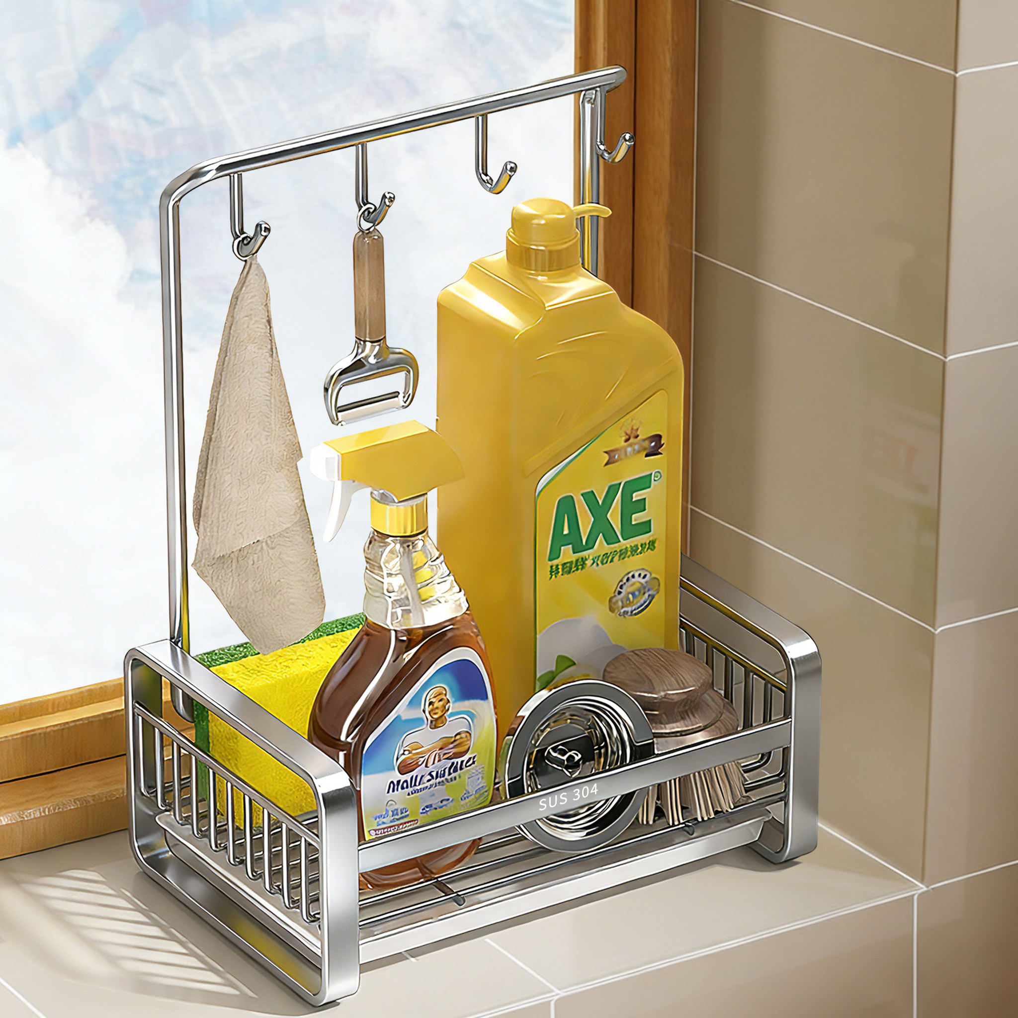 厨房窗台置物架不锈钢抹布沥水架洗碗布洗洁精专用收纳窄边沥水架