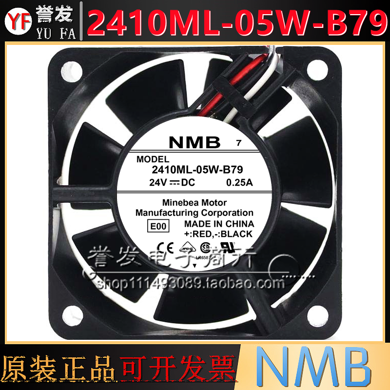 Ventilateur NMB 2410ML-05W-B70 - 60x60x10 Mm, 24V, 0.25A, Double Roulement à Billes, Pour Refroidissement électronique