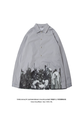 TNPE“查波什人”黑色灰色宽松国潮街头印花教练夹克男女款春秋潮