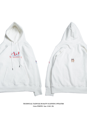 TNPE乳白色文明社会日系休闲复古连帽厚实套头流行艺术潮印花卫衣