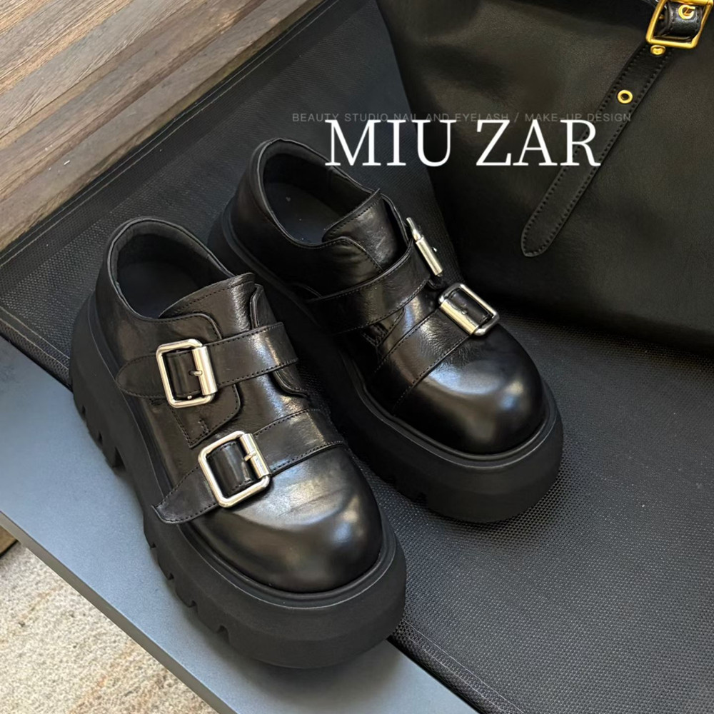 妙莎MIUZAR女鞋2026秋季新款厚底乐福鞋英伦风通勤百搭小皮鞋显高