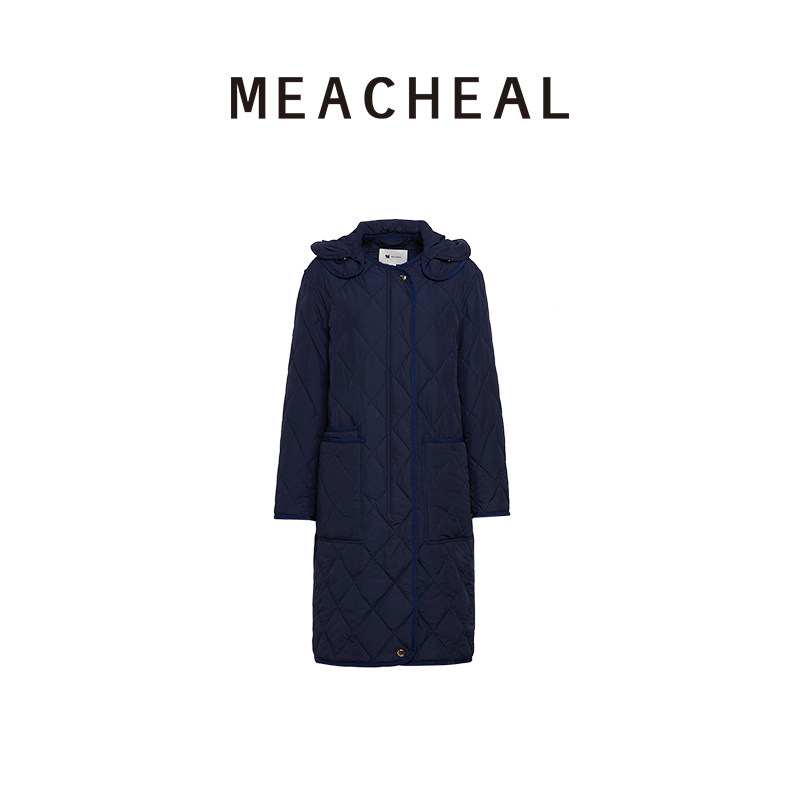 MEACHEAL米茜尔冬季新款深空蓝时尚休闲菱形格绗缝连帽棉服,女装/女士精品,棉衣/棉服,淘宝优惠券,粉丝福利购,淘宝优惠卷