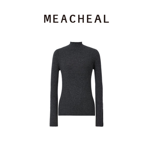 MEACHEAL2025冬季新款百搭深灰半高领绵羊毛羊绒套头针织打底衫