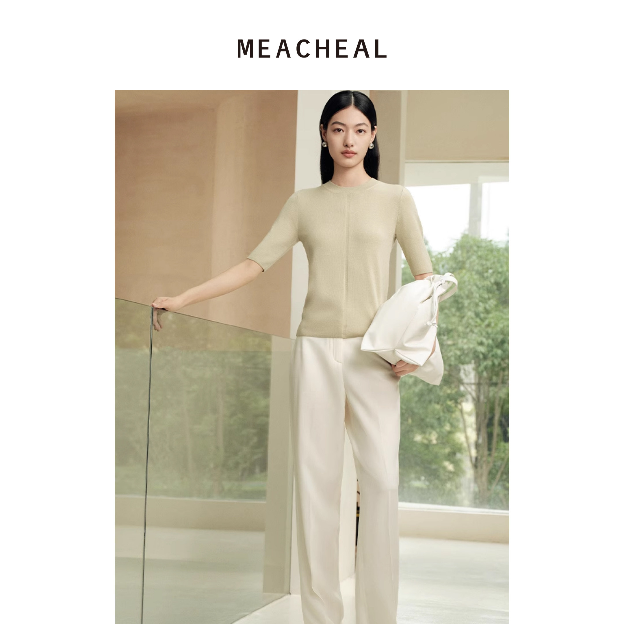 MEACHEAL米茜尔秋季新款海沫绿时尚休闲圆领针织套头衫