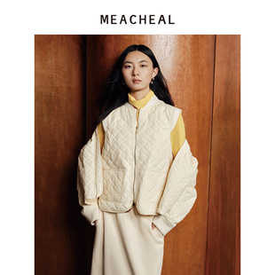 MEACHEAL米茜尔秋冬新款乳黄色轻量款内搭短款保暖棉马甲