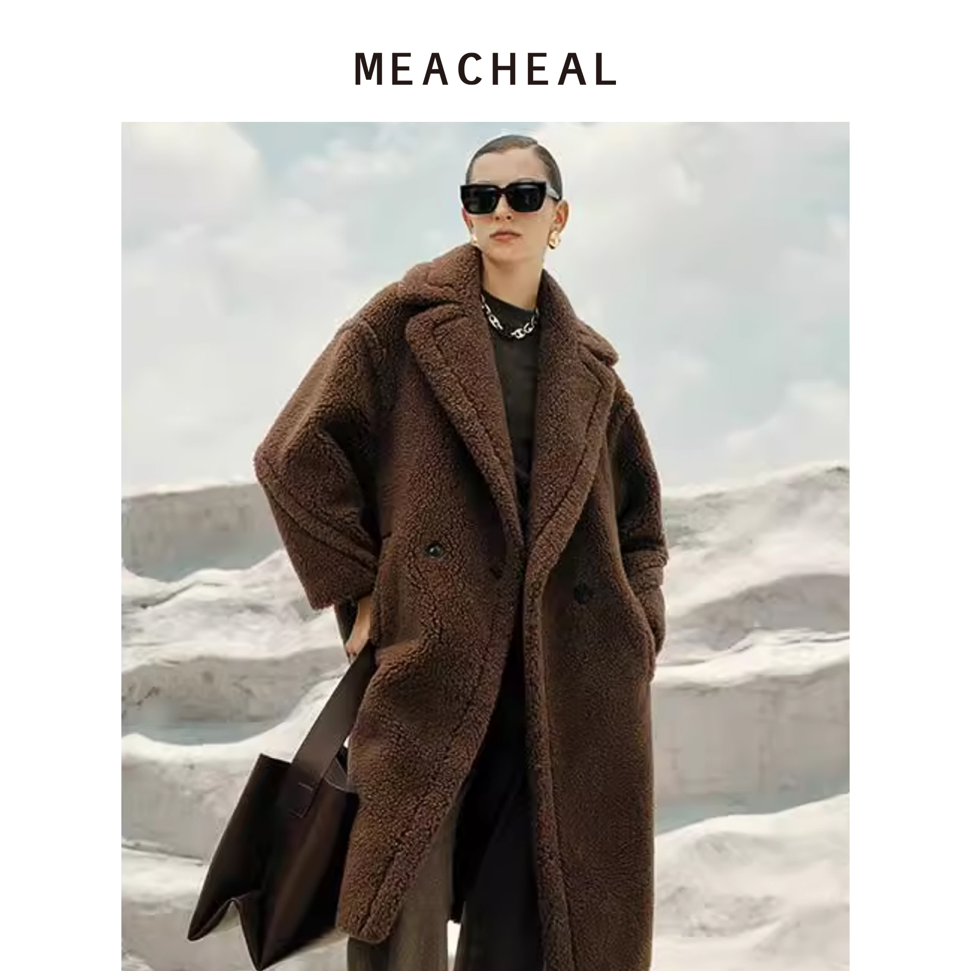 MEACHEAL米茜尔冬季新款深栗色泰迪大衣骆驼绒保暖外套