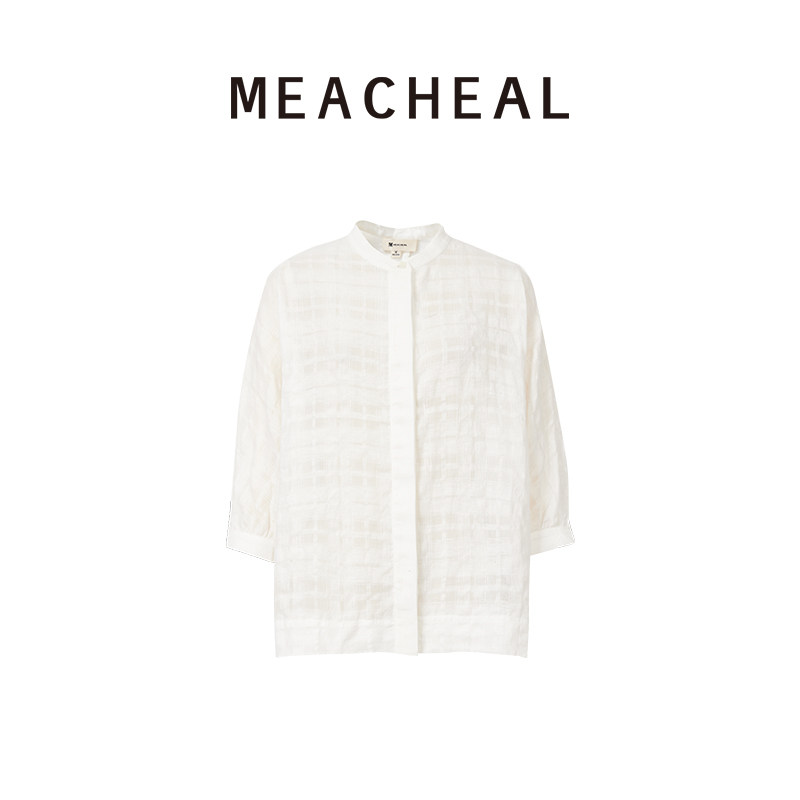MEACHEAL米茜尔 春季新款时尚立领亚麻莱赛尔梨花白简约小衫衬衫