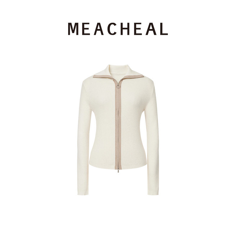 MEACHEAL米茜尔2026春季新款多色绵羊毛混纺修身显瘦针织开衫毛衣图片