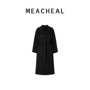 MEACHEAL2025冬季 气质轻奢双面纯羊绒大衣黑色简约毛呢外套 新款
