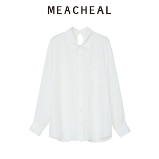 MEACHEAL2025冬季新款设计感背部镂空本白色桑蚕丝亲肤衬衫