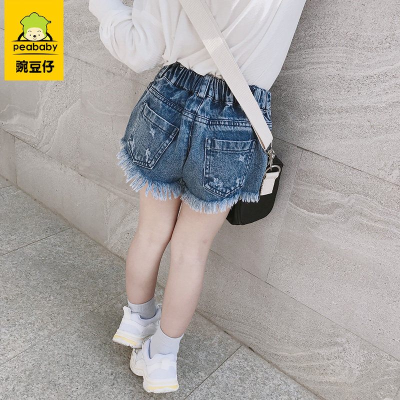 女童牛仔短裤夏装2024新款婴儿童洋气阔腿裤宝宝夏季破洞沙滩热裤