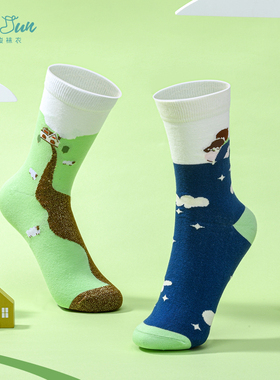 新款个性原创潮流卡通设计满女无骨缝合纯棉中性袜回家系列taijun