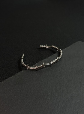 小心袖口 Vintage中古荆棘藤条钛钢手镯原创小众男女个性手环配饰