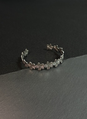 小心袖口 Vintage中古原创设计花卉手环小众轻奢气质复古镀银手饰