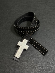 小心袖 爆裂纹撞钉十字架腰带y2k亚文化哥特朋克暗黑男女皮带 口