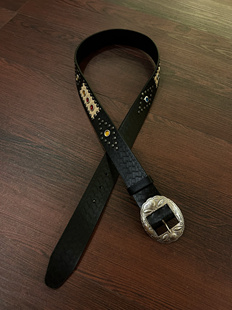 小心袖 Vintage西部雕花宝石拼接皮带金属小众简约男女中古腰带 口