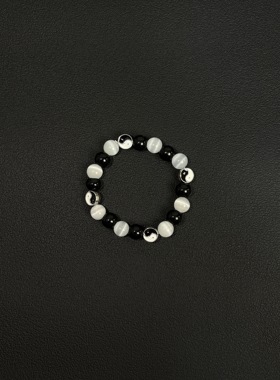 小心袖口 cleanfit猫眼黑白太极手链小众休闲叠戴串珠配饰手串