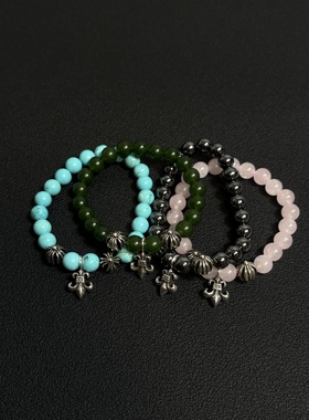 小心袖口 vintage中古童军花做旧泰银串珠手链复古小众钛钢配饰