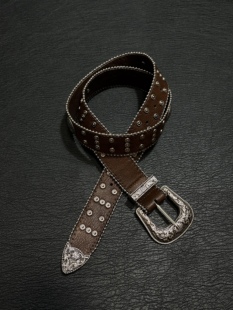 小心袖 Vintage中古原创深棕复古铆钉皮带小众男女重工朋克腰带 口