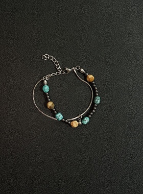 小心袖口 Vintage中古原创拼接石珠手链高级百搭男女个性复古配饰