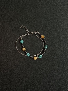 小心袖口 Vintage中古原创拼接石珠手链高级百搭男女个性复古配饰