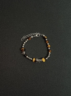 小心袖口 Vintage中古虎眼石拼接银珠手链复古百搭手串男女手饰