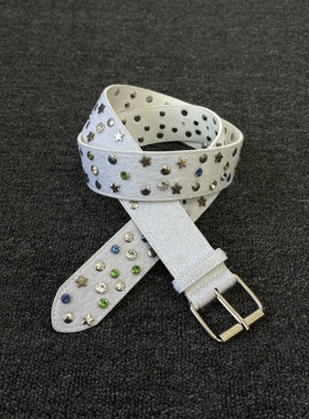 小心袖口 Vintage中古白马毛彩色宝石腰带原创小众y2k皮带配饰