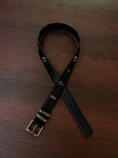 雕花卷轴羊皮钛钢皮带中古复古金属环扣腰带皮带 CH风格 小心袖 口