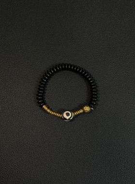 小心袖口 Vintage中古黑金天珠金属串珠手链小众简约复古配饰手串