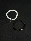 vintage中古黑白十字架手链复古小众简约情侣配饰 拍一发二