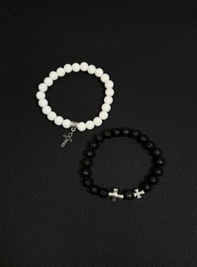 【拍一发二】vintage中古黑白十字架手链复古小众简约情侣配饰