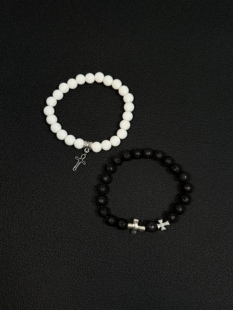 【拍一发二】vintage中古黑白十字架手链复古小众简约情侣配饰