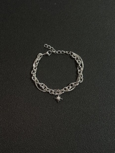 小心袖 Vintage中古简约双层钛钢星星手链朋克手链配饰小众配饰 口