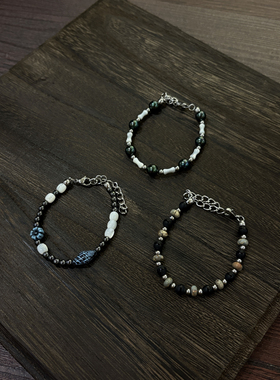 小心袖口「泪海」Vintage中古原创琉璃拼接手链小众男女串珠配饰