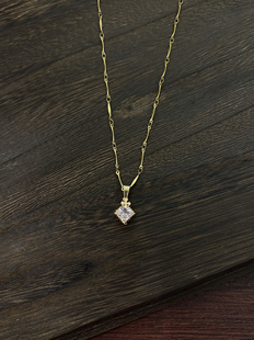 Vintage中古锆石十字架方块铜镀金男女简约项链 25AW 小心袖 口