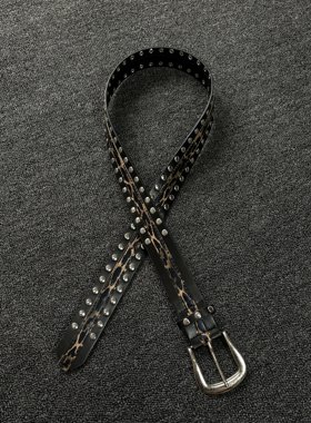 中古朋克铆钉豹纹皮带