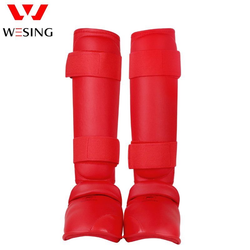 九日山空手道连体护腿泰拳拳击散打训练护胫护脚背WKF护脚背